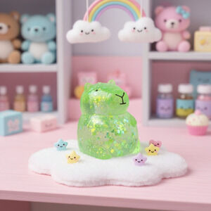 New Sparkly Capybara Green Glitter Puffs Squishy Fidget Toy Keycraft Kawaii 3"